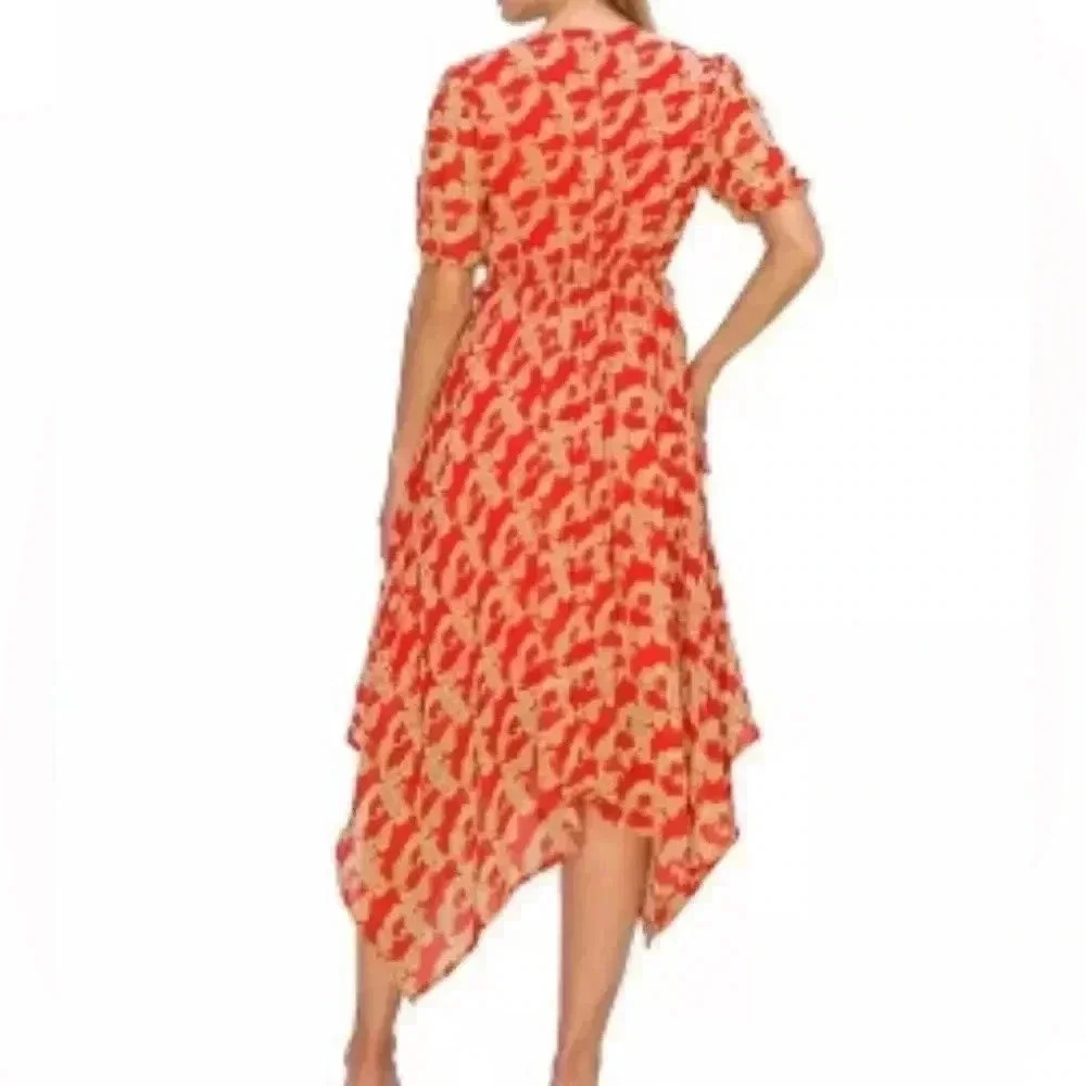 MELLODAY V-Neck Short Sleeve Paisley Print Midi Dress In Red Cream - Picture 11 of 11